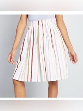 ModCloth Aspiration Creation White A-Line Skirt with Colorful Stripes Size L